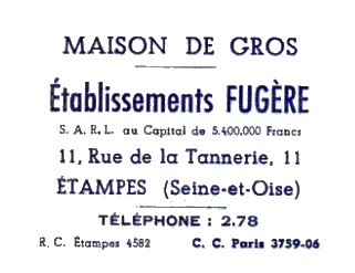 Entête de Fugère, grossiste à Etampes (1951)