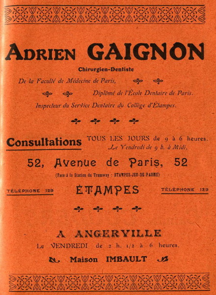 Réclame pour Adrien Gaignon dans l'Almanach de 1913