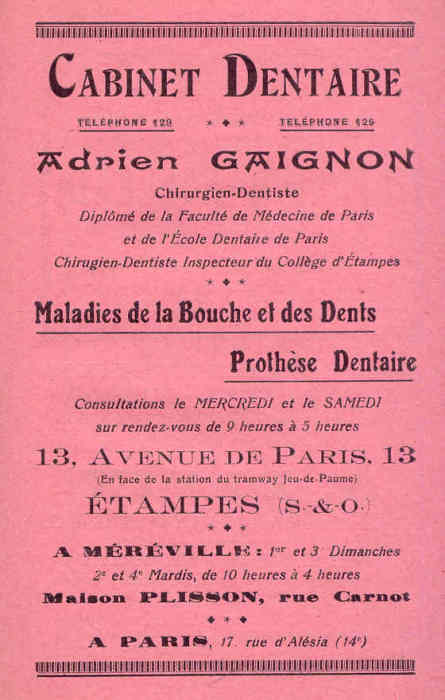 Réclame pour Adrien Gaignon dans l'Annuaire de 1925