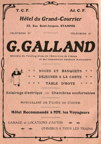 Réclame pour G. Galland dans l'Almanach de 1913