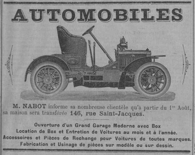 Déménagement du garage Nabot (Abeille d'Etampes du 20 juillet 1912)