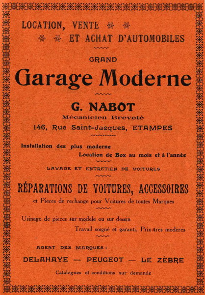 Réclame pour Gustave Nabot dans l'Almanach d'Etampes de 1913
