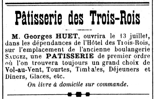 Réclame pour la pâtisserie de Georges Huet à Etampes en 1913