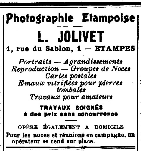 Réclame pour Jolivet dans l'Abeille d'Etampes du 23 janvier 1926