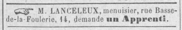 Annonce de Lanceleux en 1888