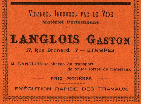 Réclame pour Gaston Langlois dans l'Almanach de 1913