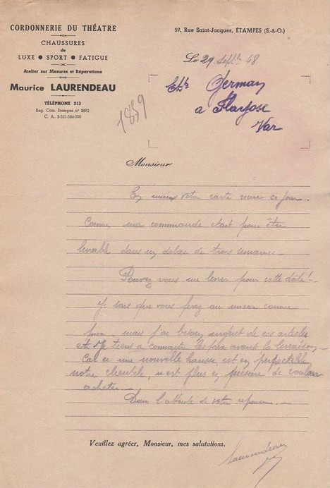 Lettre autographe à entête de Maurice Laurendeau (1948)
