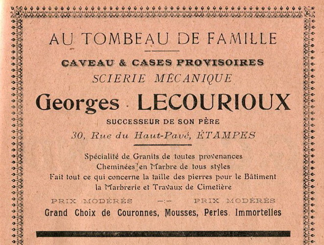Georges Lecourioux, marbrier à Etampes (1913)