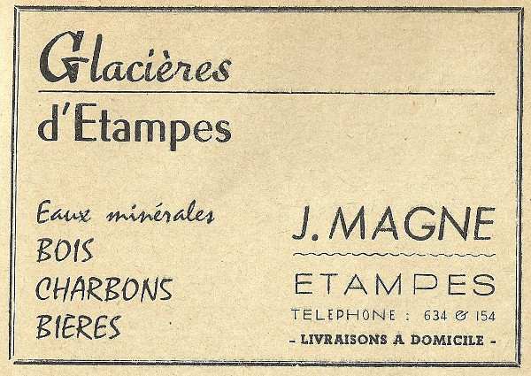 Réclame pour le commerce de Jean Magne à Étampes en 1958