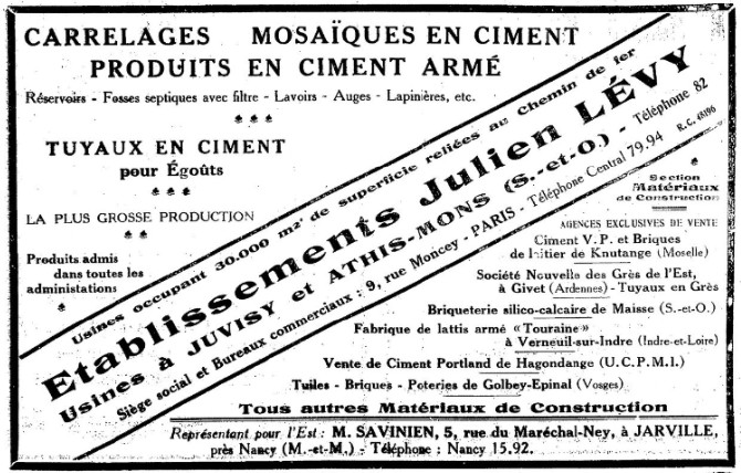 Réclame pour Julien Lévy, veneur exclusif des briques de Maisse (1927)
