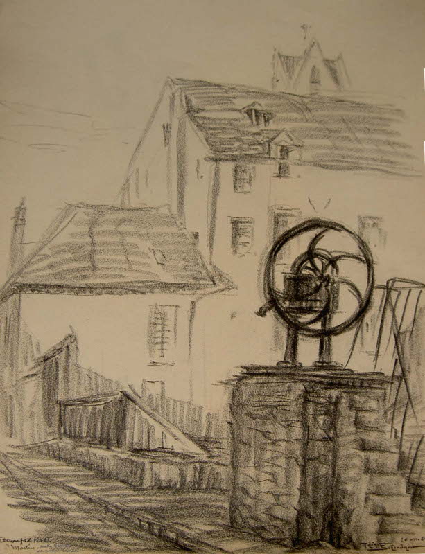 Le moulin Braban dessiné par Roger Shwardzer le 26 novembre 1934 (collection André Cattiaux)