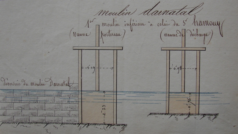 Vannes du moulin Darnatal en 1831 (AD91 7S 43)