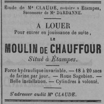 Mise en location du mouulin de Chauffour en 1895 (abeille du 5 janvier)
