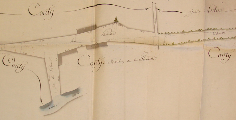 Le moulin de la Piroeutte sur un plan conservé aux Archives municipales (vers 1840?)
