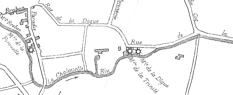 Moulins de la Trinité et de la Digue en 1881 selon Léon Marquis (1881)