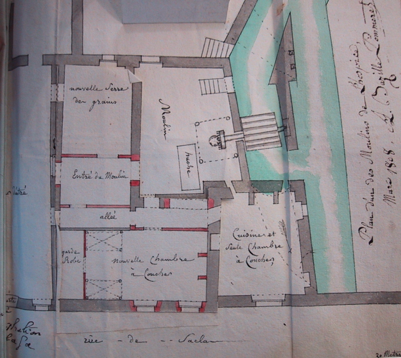 Plan du moulin en 1808 (AD91, cliché Frédéric Gatineau)