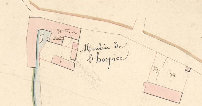 Moulin de l'Hospice sur le plan du cadastre de 1827