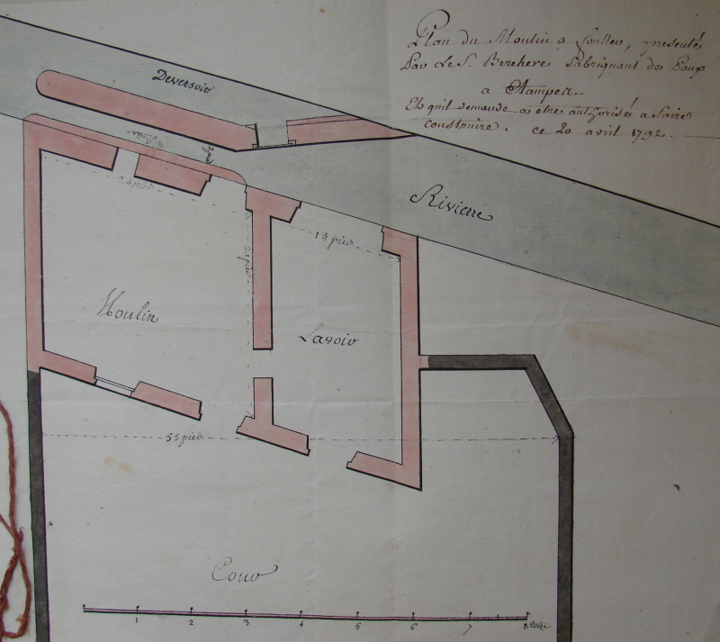 Plan du moulin projeté par Berchère en 1792 (AD91 7S 43)