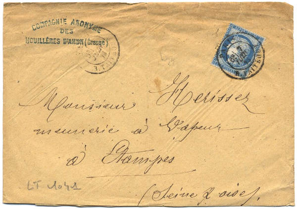 Courrier adressé à la meunerie à vapeur Hérissez en 1876
