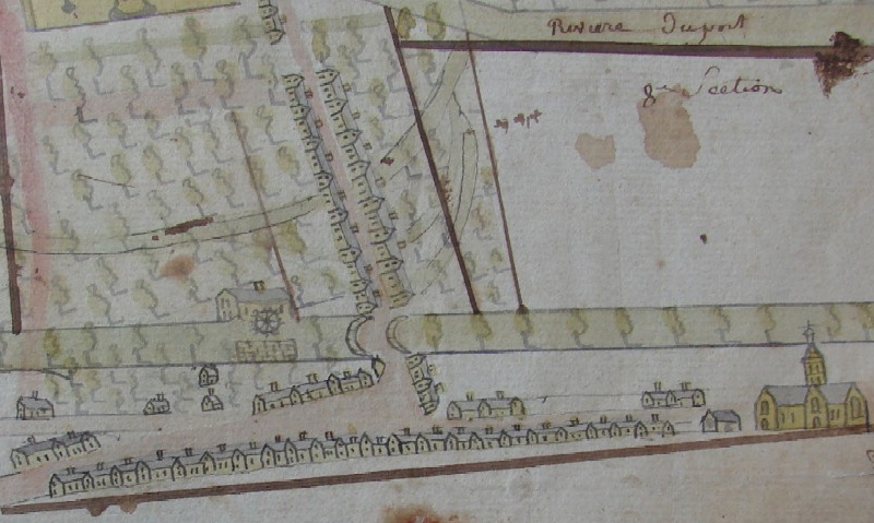 Le moulin du Bourgneuf sur un plan schématique de la ville en 1791 (AME 9i 7)
