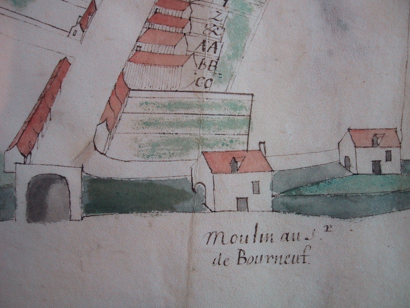 Moulin du Bourgneuf sur un plan du XVIIIe siècle (AD91, cliché Frédéric Gatineau)