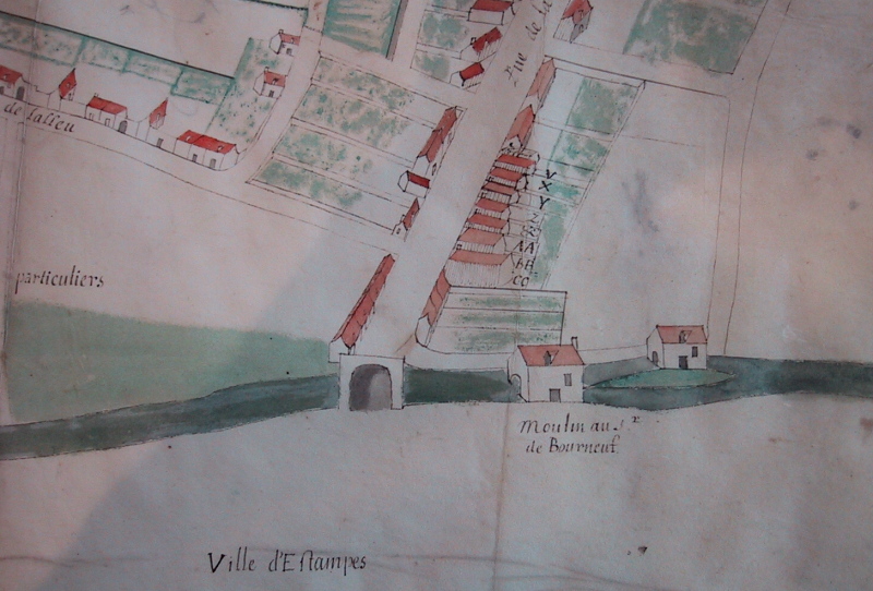 Moulin du Bourgneuf sur un plan du XVIIIe siècle (AD91, cliché Frédéric Gatineau)