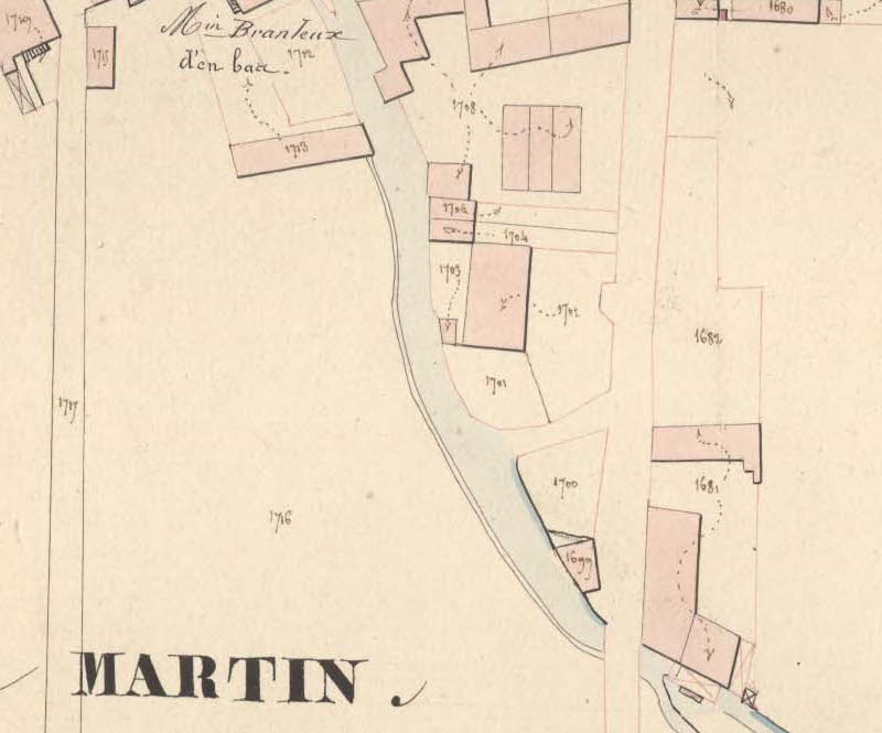 Site du moulin à tan Godin sur le plan du cadastre de 1827