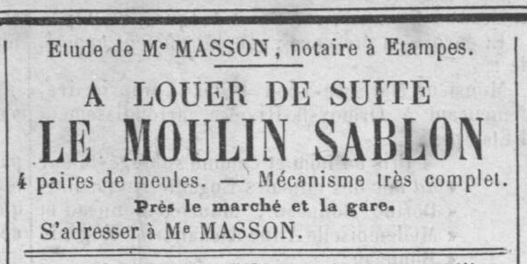 Annonce Moulin Sablon (1888)