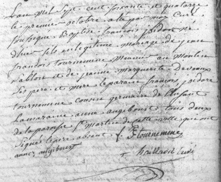 Baptême d'un fils du meunier en 1774