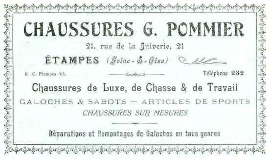 G. Pommier, marchand de chaussures à Etampes (1925)