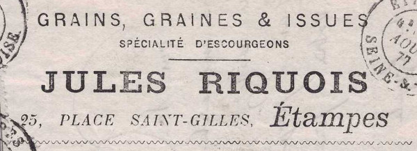 Jules Riquois, marchand de grains à Etampes en 1877