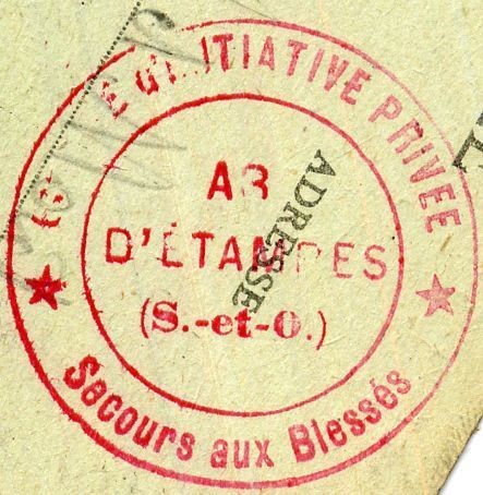 Tampon du Comité d'Initiative Privé étampois de Secours aux Blessés (1918)