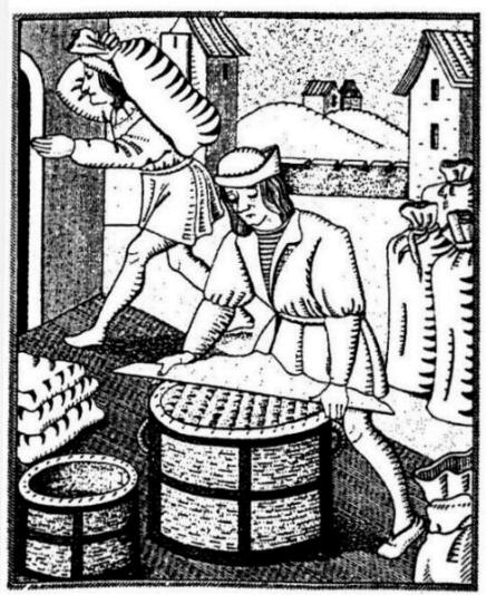 Un radeur mesure le sel (gravure du XVe siècle)