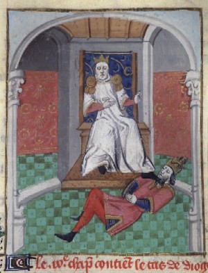 Charles de Basse-Lorraine captif d'Hugues Capet selon une enluminure du XVe siècle