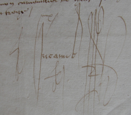 Signature de Guillaume Ducamel comme notaire en 1513 (Censier des Longs, folio 43 verso)