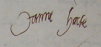 Siganture de Jeanne Hacte (Saint-Basile, 22 août 1588)