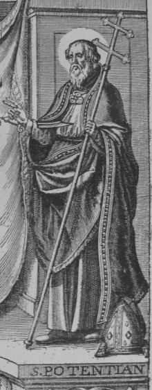 Saint Potentien (détail du frontispice de l'Histoire générale de Dom Morin, 1630)
