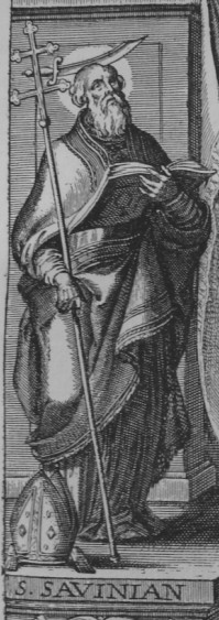Saint Savinien (détail du frontispice de l'Histoire générale de Dom Morin, 1630)