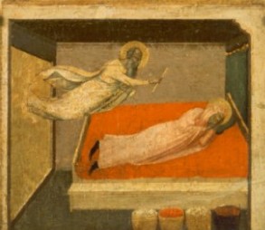 Apparition de Saint Gamaliel lors de la découverte des reliques de Saint Etienne (Bernard Dadi, vers 1345, pinacothèque du Vatican)