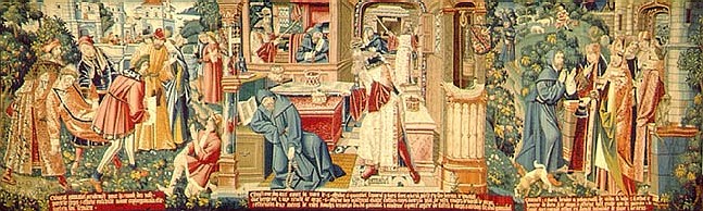Apparition de Saint Gamaliel lors de la découverte des reliques de Saint Etienne (tapisserie du 16e siècle, entourage de Coter Colijn)