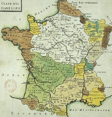 Carte des différentes Gabelles en janvier 1781, selon un Rapport rendu au roi par J. Necker ( BNF)