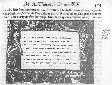 Edition de l'Epitaphe d'Isembour par André Thévet en 1575 dans sa Cosmographie universelle, tome 2, p. 574