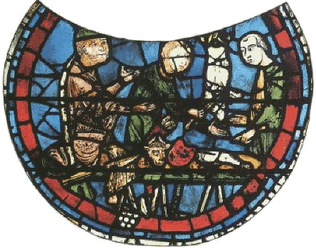 Etal de boucherie sur un vitrail de Chartres (XIIIe siècle)