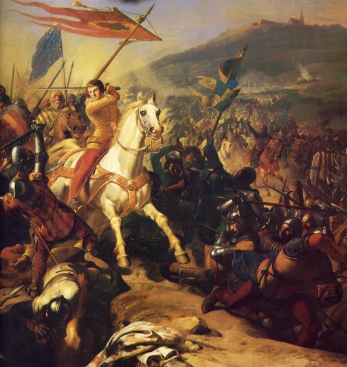 Charles Larivière: La Bataille de Mons-en-Puelle (détail de cette huile sur toile de 1839 environ, conservée à la Galerie des Batailles, Château de Versailles)