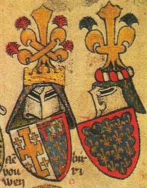 Armes des frères du roi, Louis Ier d'Anjou et Jean de Berry, dans l'Armorial de Gueldre