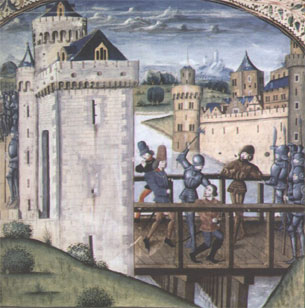 Assassinat de Jean sans Peur en 1419 au pont de Montereau, en vengeance de l'assassinat du Duc d'Orléans, épisode tû par Fleureau (source: Wikipédia)