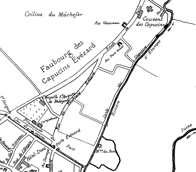 Plan du secteur concerné vers 1600 selon Léon Marquis (1881)