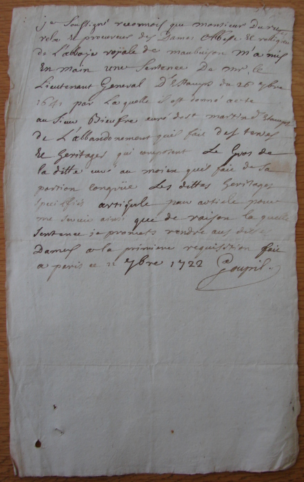Reconnaissance de prêt par Goupil (12 septembre 1722)