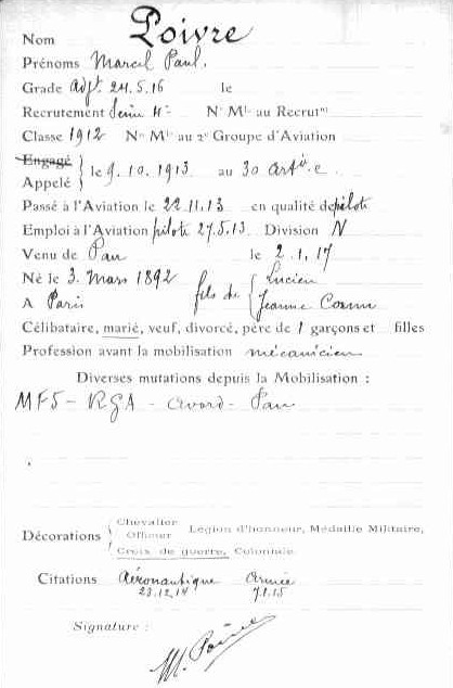 Autre fiche conservée par le département Air du Service historique de la défense au château de Vincennes (recto)