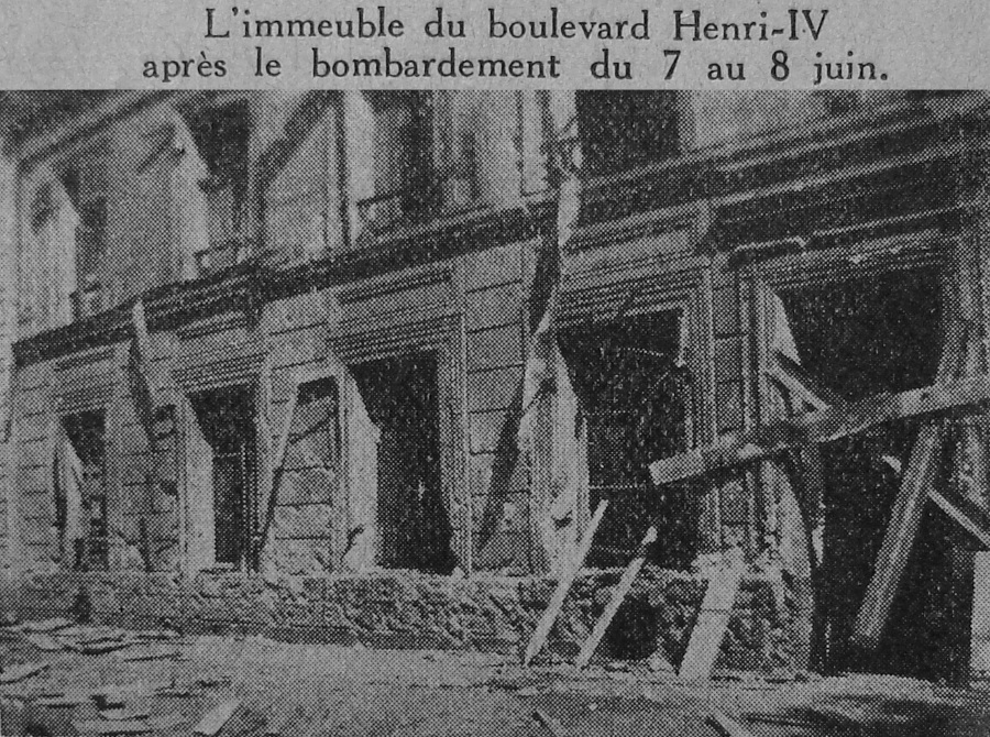 L'immeuble du boulevard Henri-IV après le bombardement du 7 au 8 juin